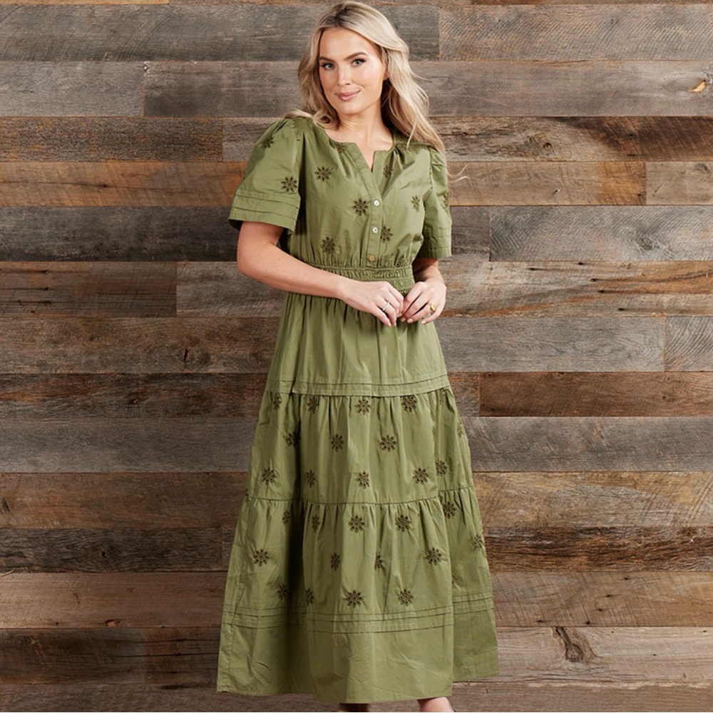 Olive Green Embroidered Maxi Dress